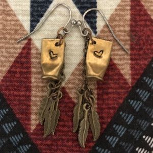 Bullet Casing Feather Heart Earrings